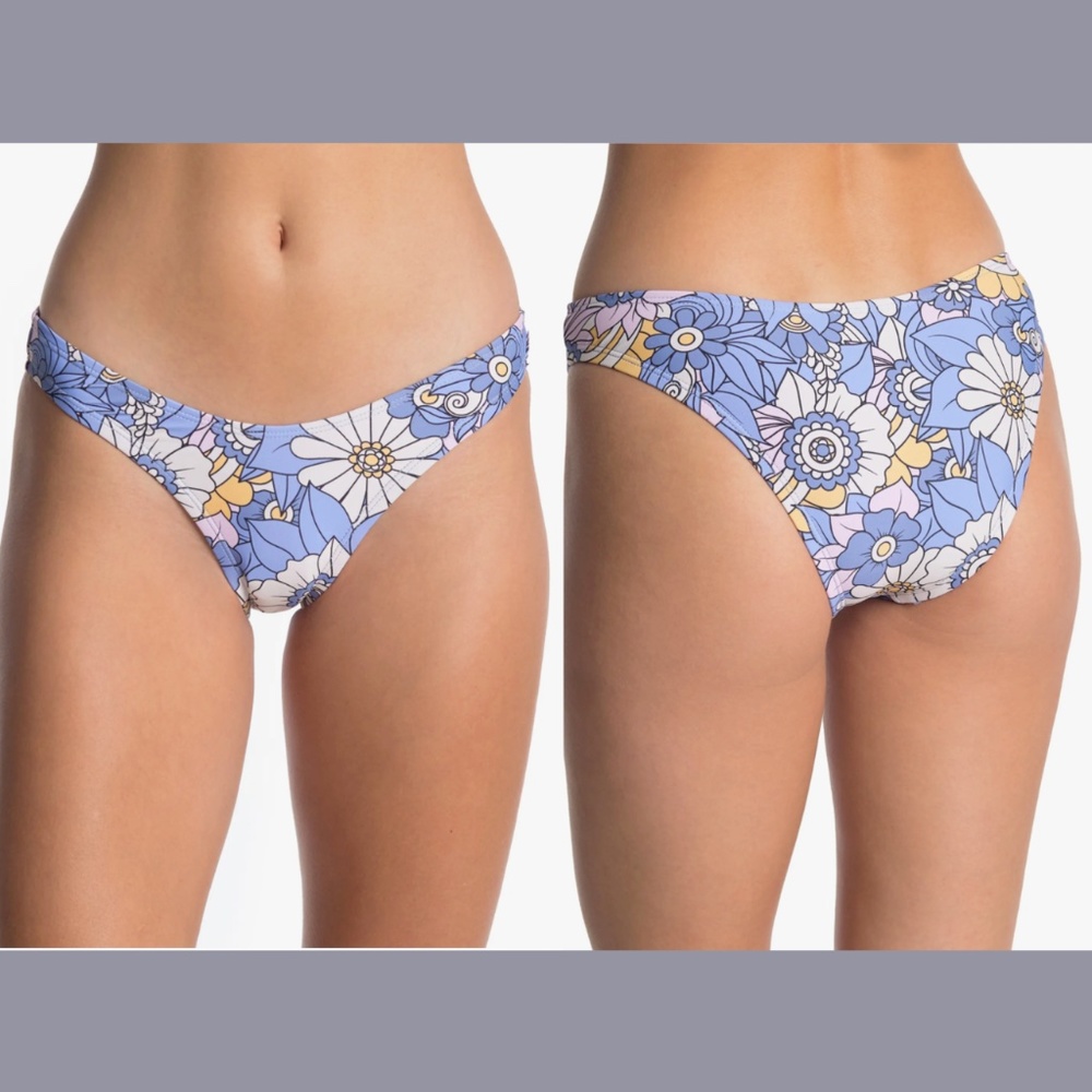 NEW VYB [ Medium US ] Groovy Scoop Floral Print Bikini Bottoms in Blue‎